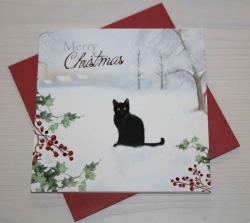 Weihnachtskarte - Black Cat Winter Watch - Merry Christmas