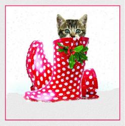 Weihnachtskarte - Puss in Boots - Katze im Gummistiefel
