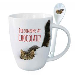 Kakao Tasse mit Löffel - Chocolate - Katze im Schnee