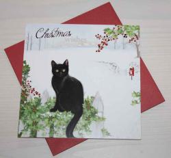 Weihnachtskarte - Black Cat Winter Watch - Christmas Wishes