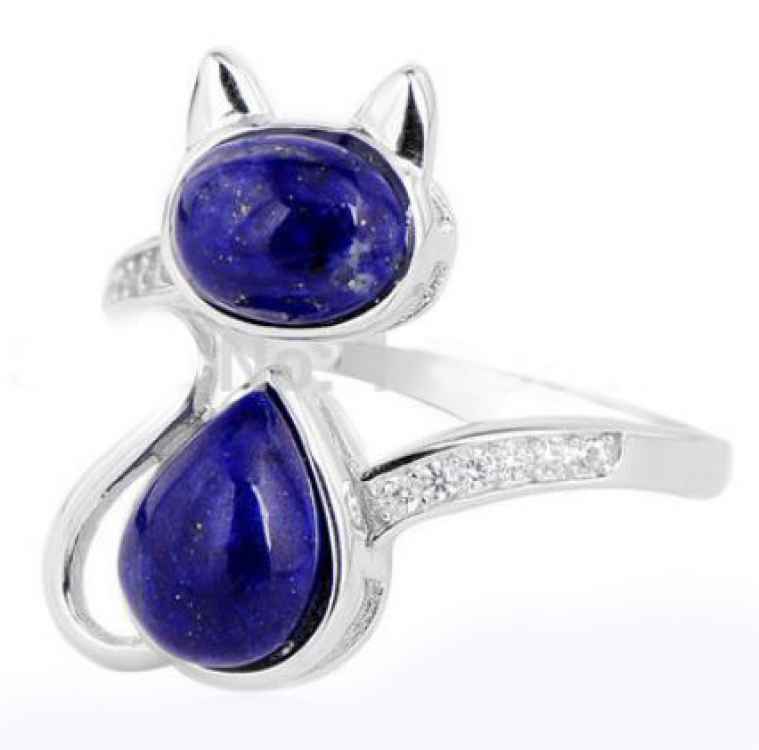 Ring mit Katzenmotiv: " Blue silver Cat"