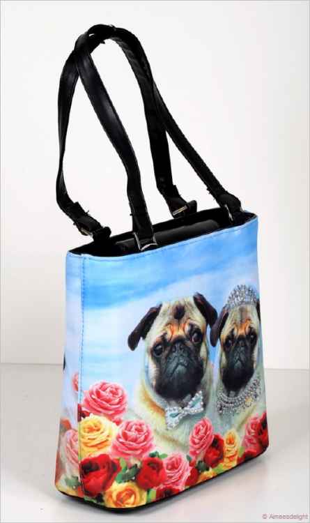 Motivtasche: "Wedding Pugs" beige Möpse